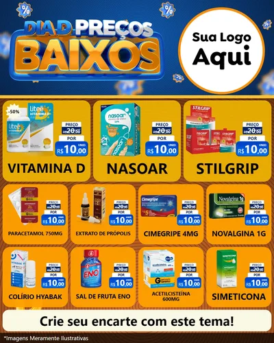 Modelo de Rede Social para Feed Instagram com o tema Dia D Preço Baixo para Farmácia