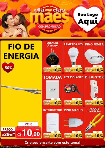 Modelo de Encarte para Encarte A4 Vertical com o tema Dia das Mães com Promoção para Materiais Elétricos