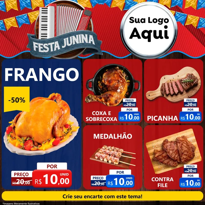 Modelo de Rede Social para Feed Facebook com o tema Festa Junina para Assados