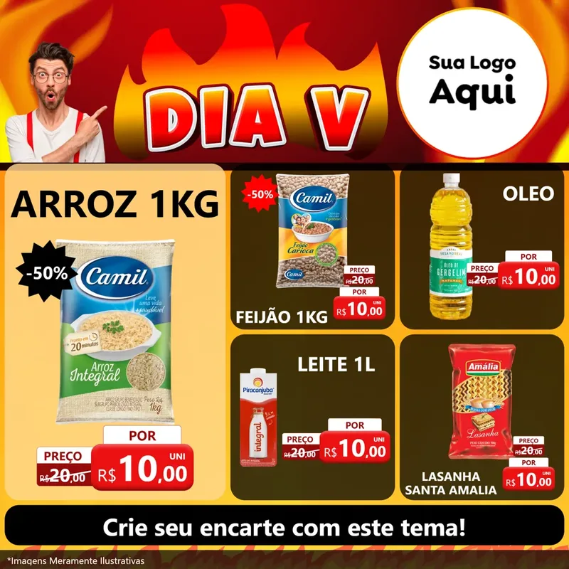 Modelo de Rede Social para Feed Facebook com o tema Dia V para Supermercado