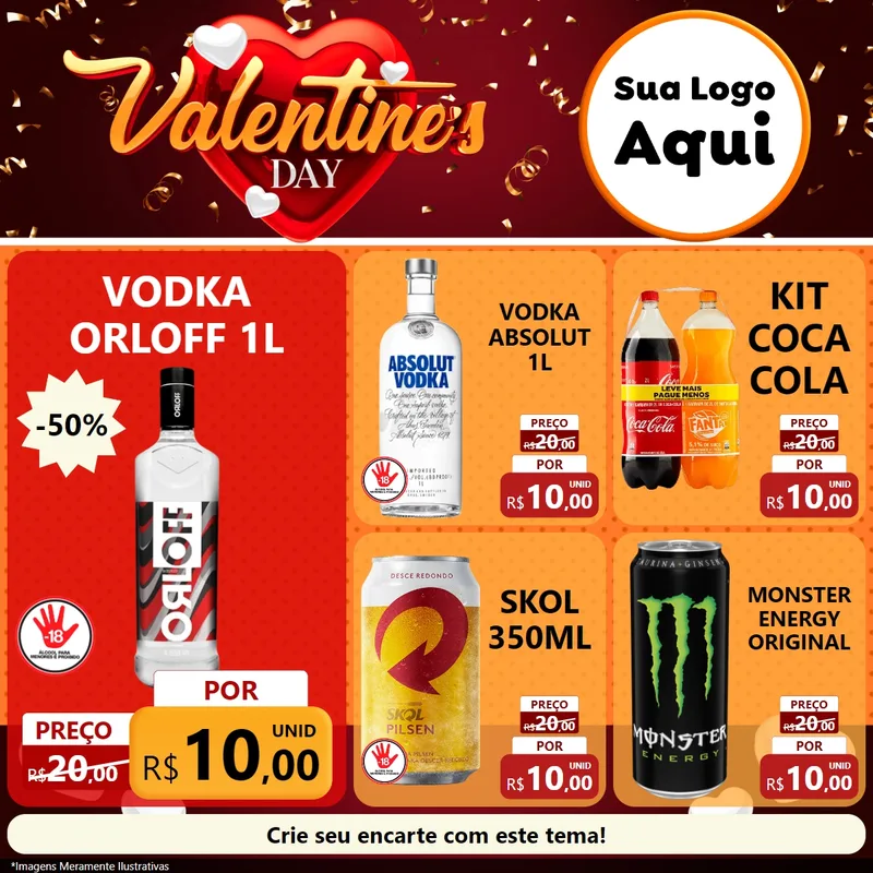 Modelo de Rede Social para Feed Facebook com o tema Valentine's Day para Distribuidora de bebidas