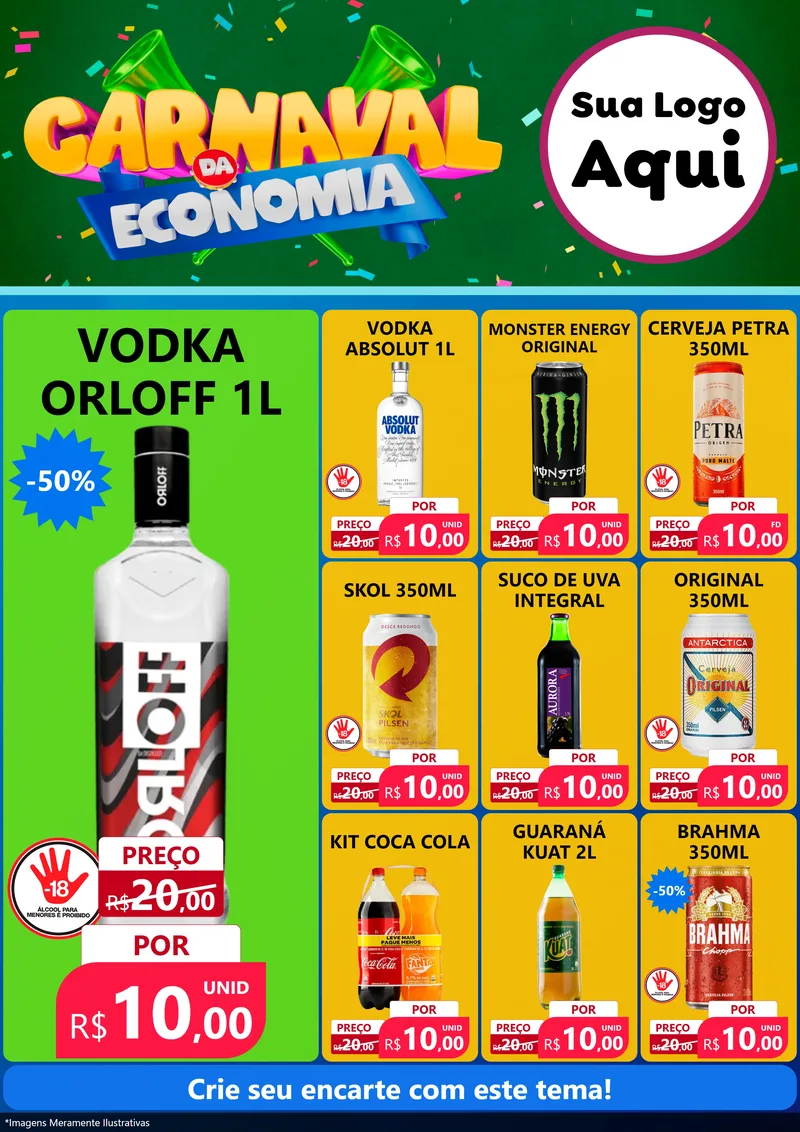 Modelo de Encarte para Encarte A4 Vertical com o tema Carnaval da Economia para Distribuidora de bebidas