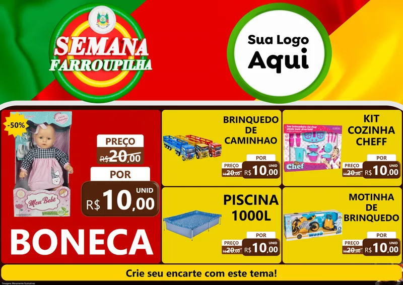 Modelo de Encarte para Encarte A4 Horizontal com o tema Semana Farroupilha para Brinquedos