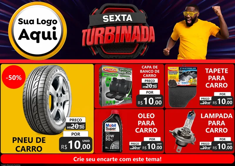 Modelo de Encarte para Encarte A4 Horizontal com o tema Sexta Turbinada para Auto peças