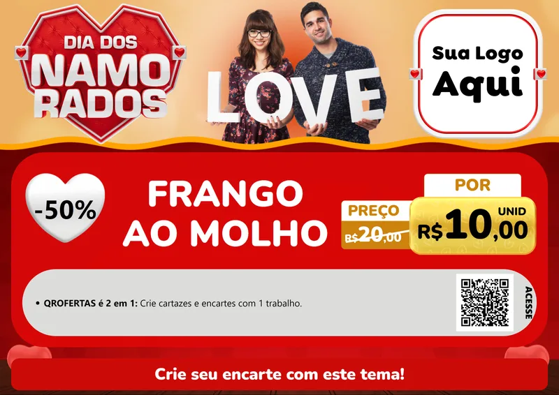 Modelo de Cartaz para Cartaz A4 Horizontal com o tema Dia dos Namorados para Restaurante