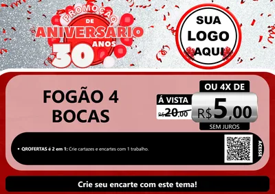 Modelo de Cartaz para Cartaz A4 Horizontal com o tema Promoção de Aniversário - 30 Anos para Móveis e Eletro
