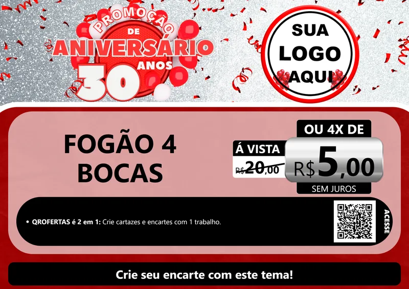 Modelo de Cartaz para Cartaz A4 Horizontal com o tema Promoção de Aniversário - 30 Anos para Móveis e Eletro