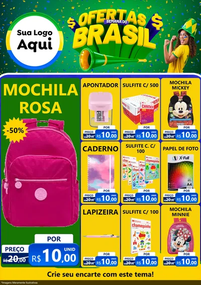 Modelo de Encarte para Encarte A4 Vertical com o tema Ofertas Semana do Brasil para Papelaria