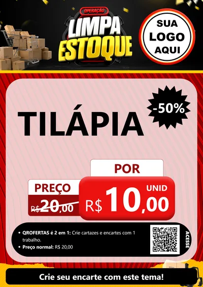 Modelo de Cartaz para Cartaz A4 Vertical com o tema Operação Limpa Estoque para Peixaria
