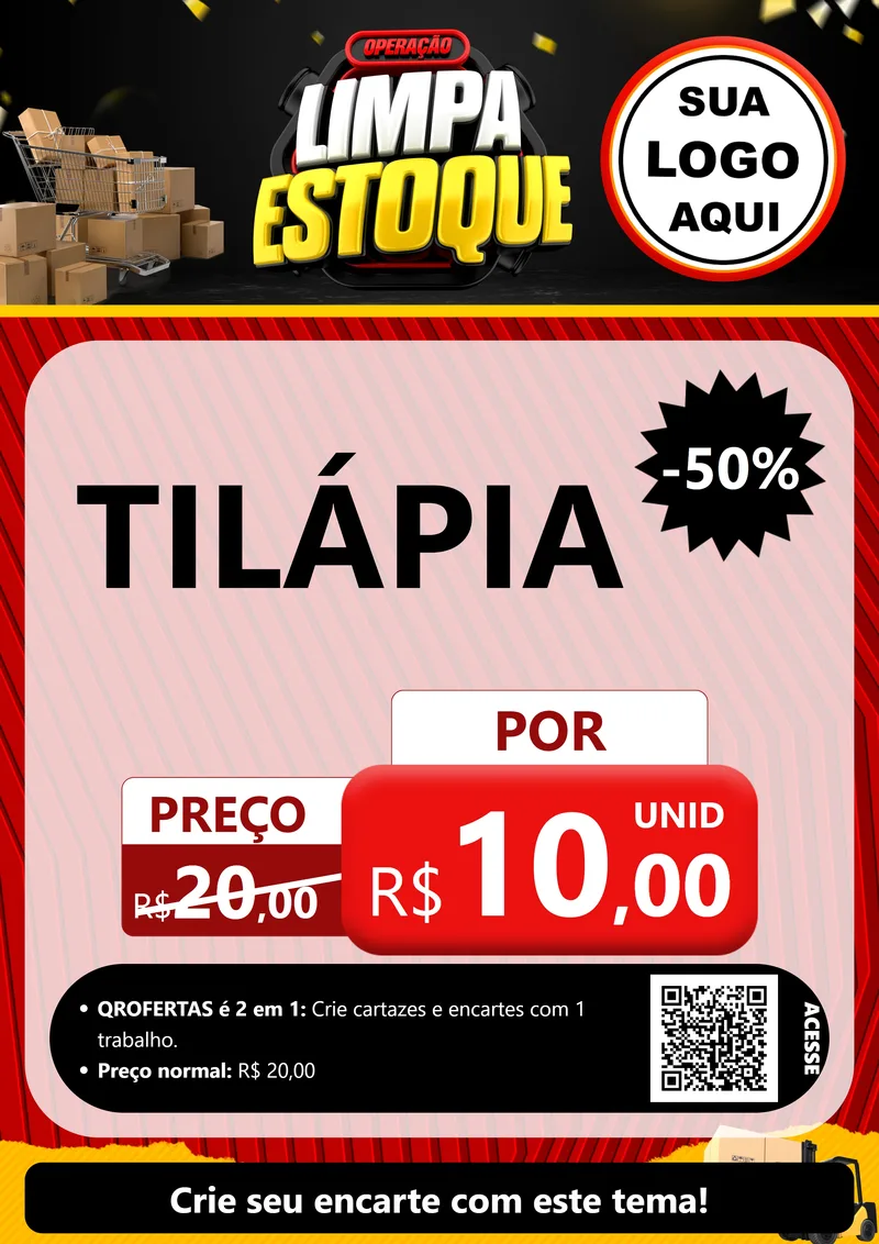 Modelo de Cartaz para Cartaz A4 Vertical com o tema Operação Limpa Estoque para Peixaria