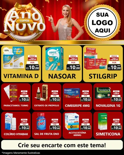 Modelo de Rede Social para Feed Instagram com o tema Super Ano Novo para Farmácia