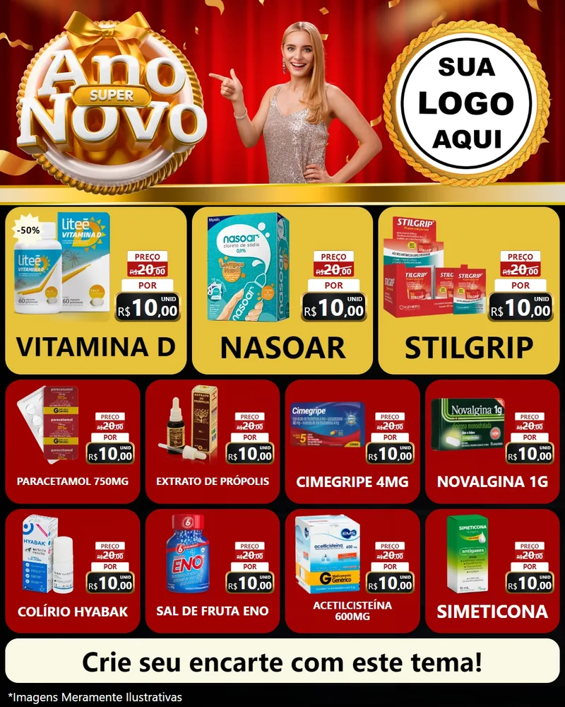 Modelo de Rede Social para Feed Instagram com o tema Super Ano Novo para Farmácia