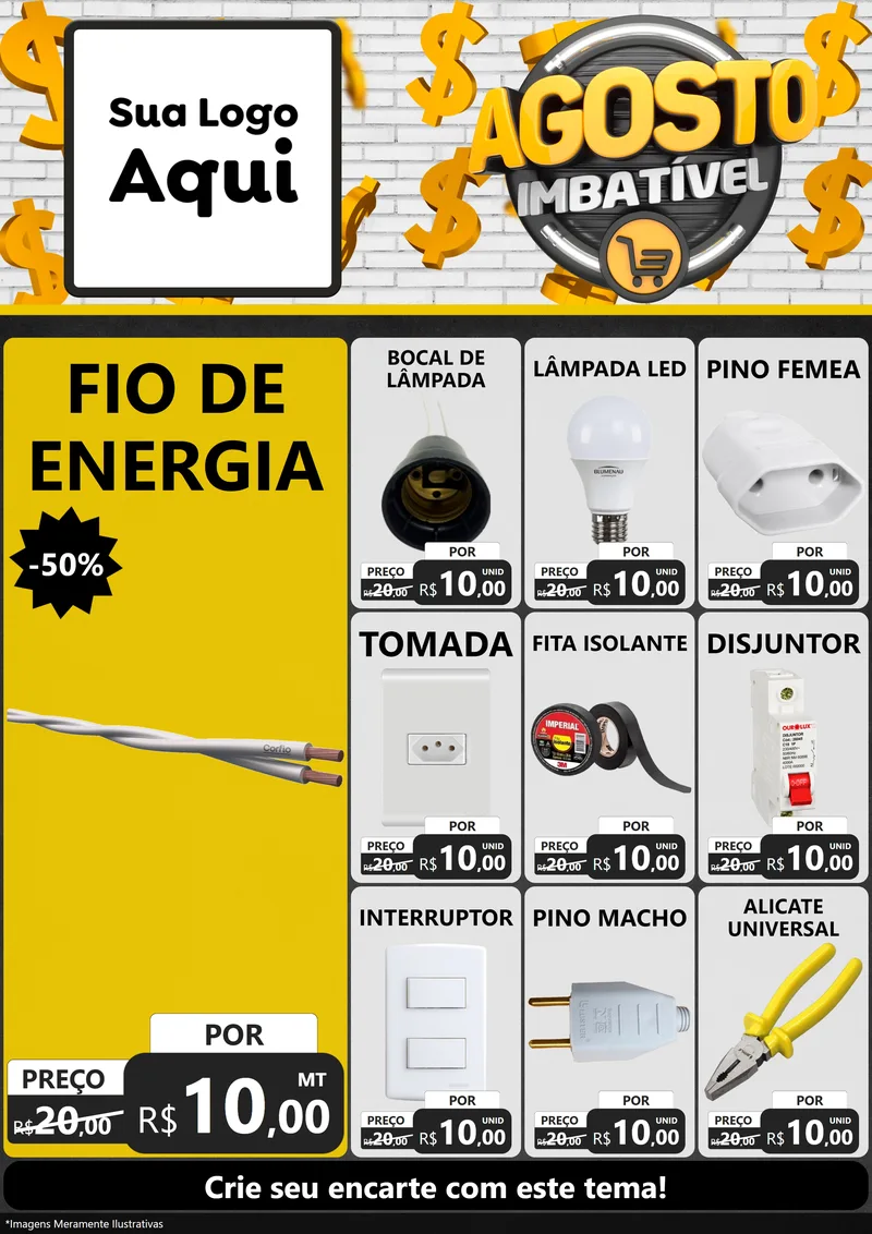 Modelo de Encarte para Encarte A4 Vertical com o tema Agosto imbatível para Materiais Elétricos
