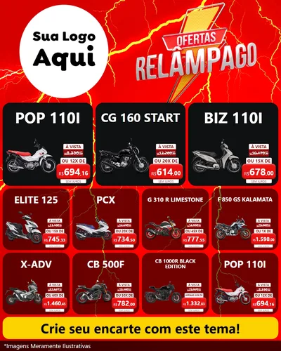 Modelo de Rede Social para Feed Instagram com o tema Ofertas Relâmpago para Concessionaria de Motos
