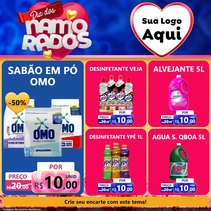 Modelo de Rede Social para Feed Facebook com o tema Dia dos namorados para Produtos de Limpeza