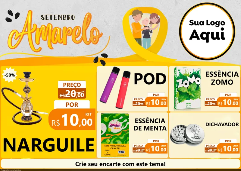 Modelo de Encarte para Encarte A4 Horizontal com o tema Setembro Amarelo para Tabacaria