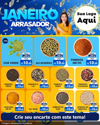 Modelo de Rede Social para Feed Instagram com o tema Janeiro Arrasador para Produtos Naturais