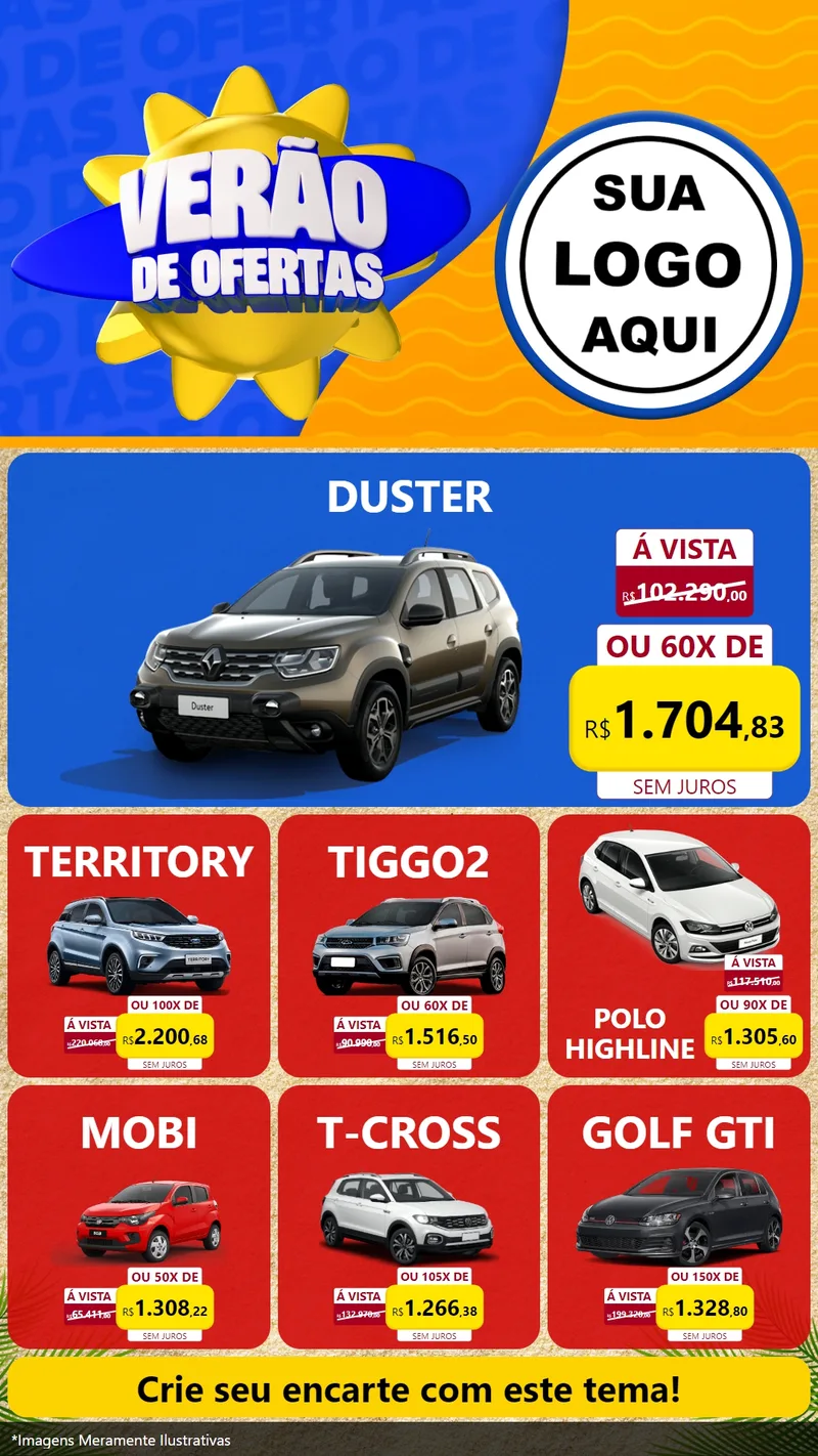 Modelo de Rede Social para Stories com o tema Verão de Ofertas para Concessionaria de Carros