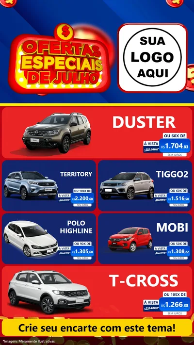 Modelo de TV para TV Vertical com o tema Ofertas Especiais de Julho para Concessionaria de Carros