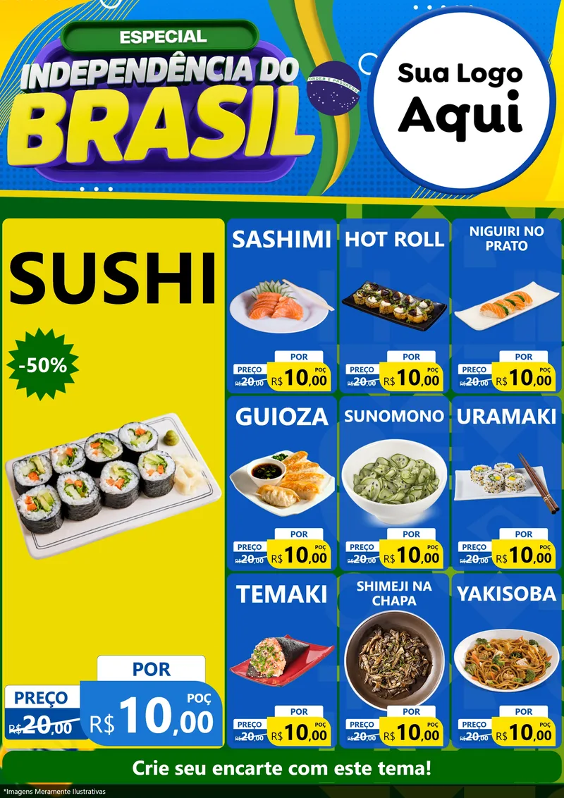 Modelo de Encarte para Encarte A4 Vertical com o tema Especial Independência do Brasil para Comida japonesa