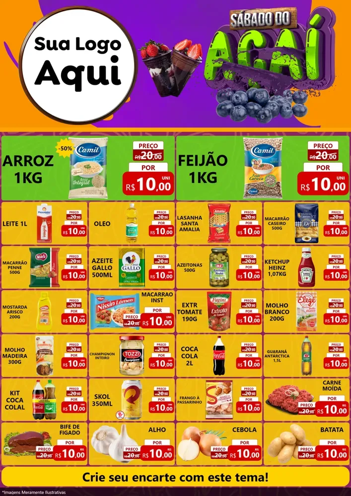 Modelo de Encarte para Encarte A4 Vertical com o tema Sábado do Açaí para Supermercado