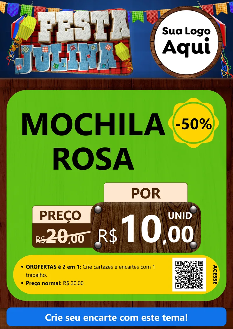Modelo de Cartaz para Cartaz A4 Vertical com o tema Festa Julina para Papelaria