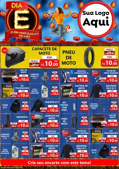 Modelo de Encarte para Encarte A4 Vertical com o tema Dia E - O Dia Mais Barato Do Mês para Moto peças