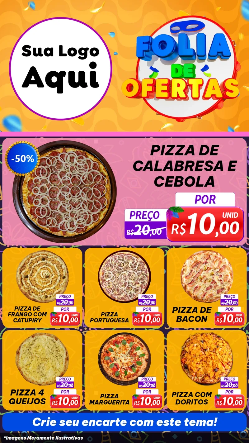 Modelo de Rede Social para Stories com o tema Folia de Ofertas para Pizzaria