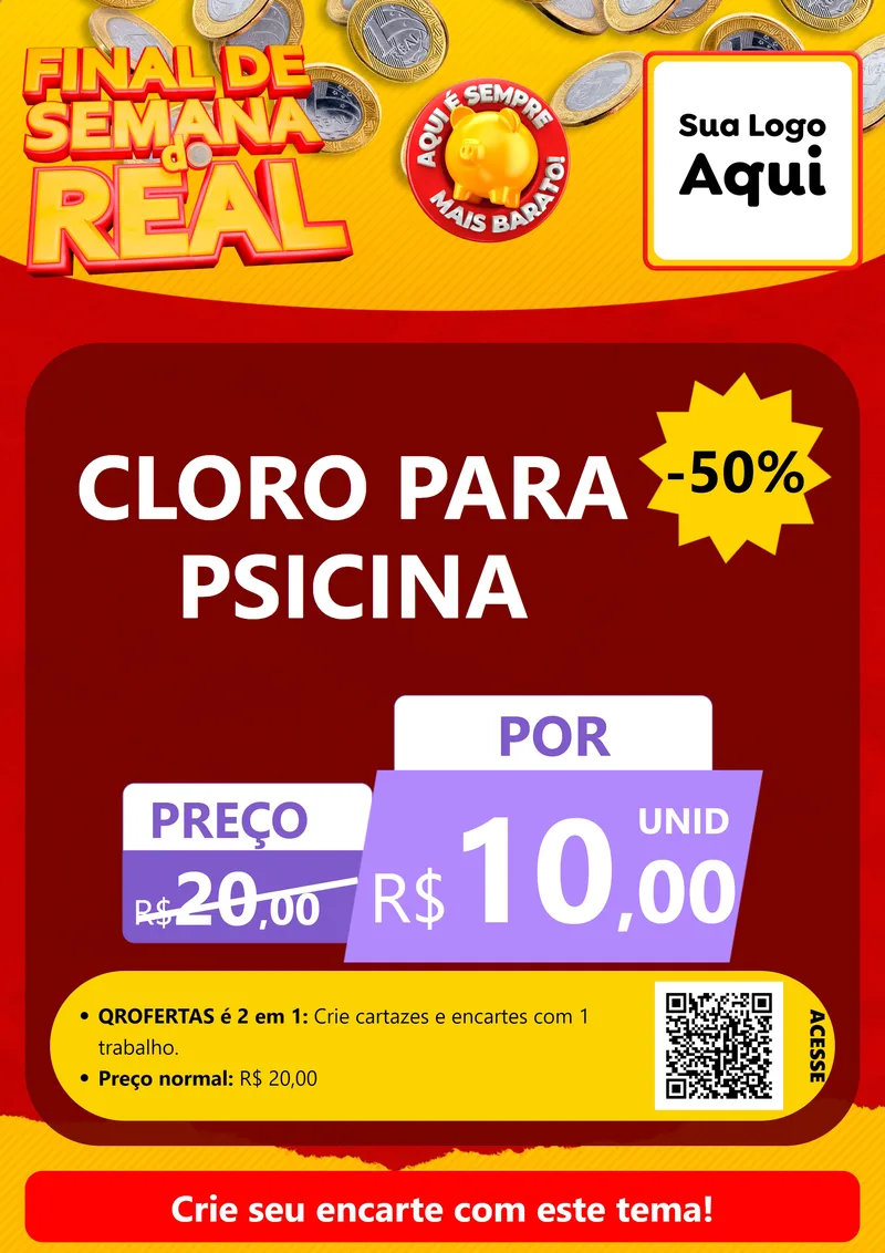 Modelo de Cartaz para Cartaz A4 Vertical com o tema Final de Semana do Real para Produtos para Piscina