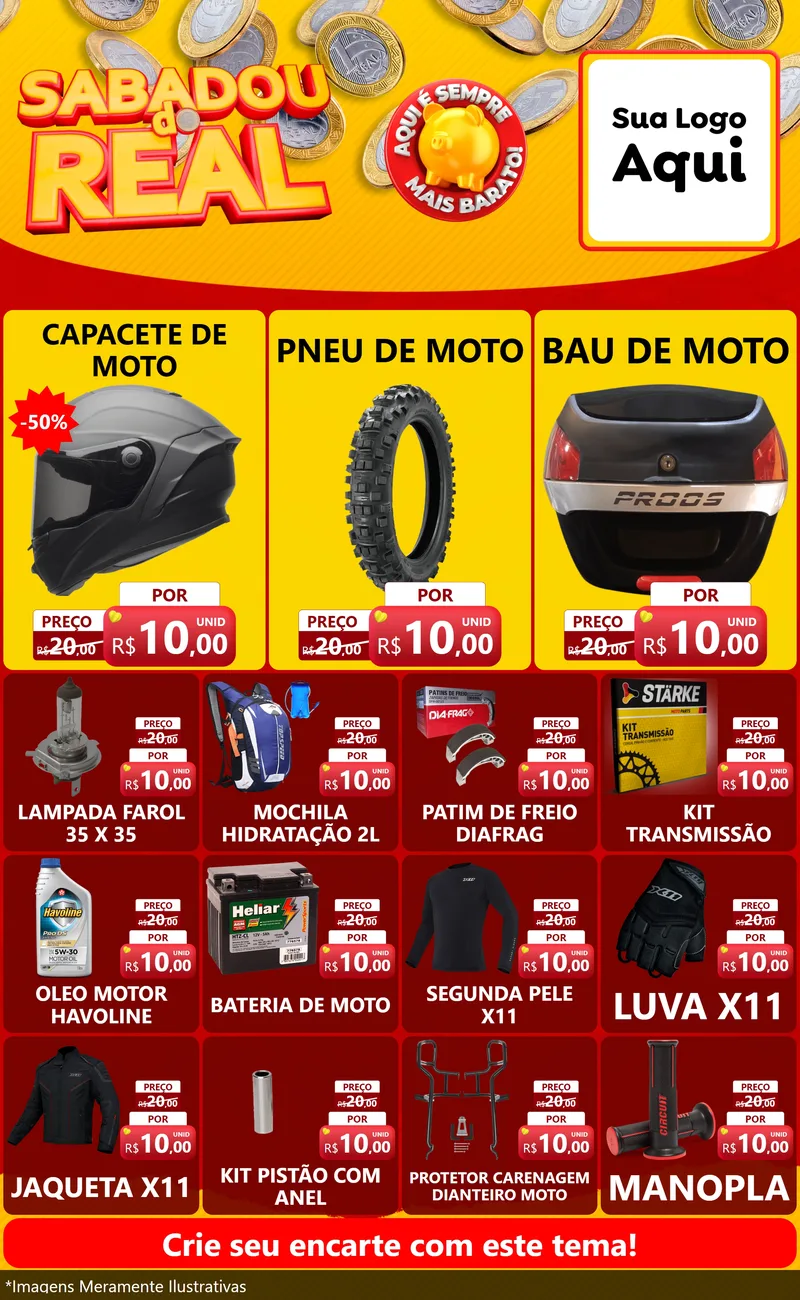 Modelo de Encarte para Encarte Grande com o tema Sabadou do Real para Moto peças