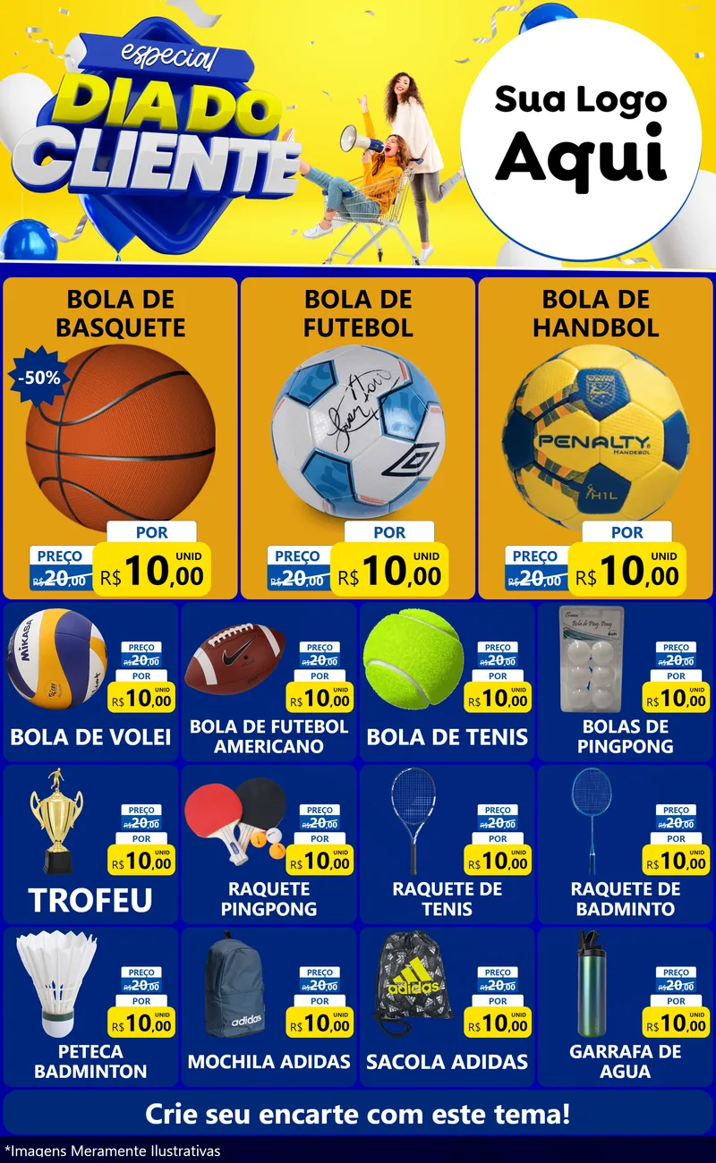 Modelo de Encarte para Encarte Grande com o tema Especial Dia do Cliente para Artigos Esportivos