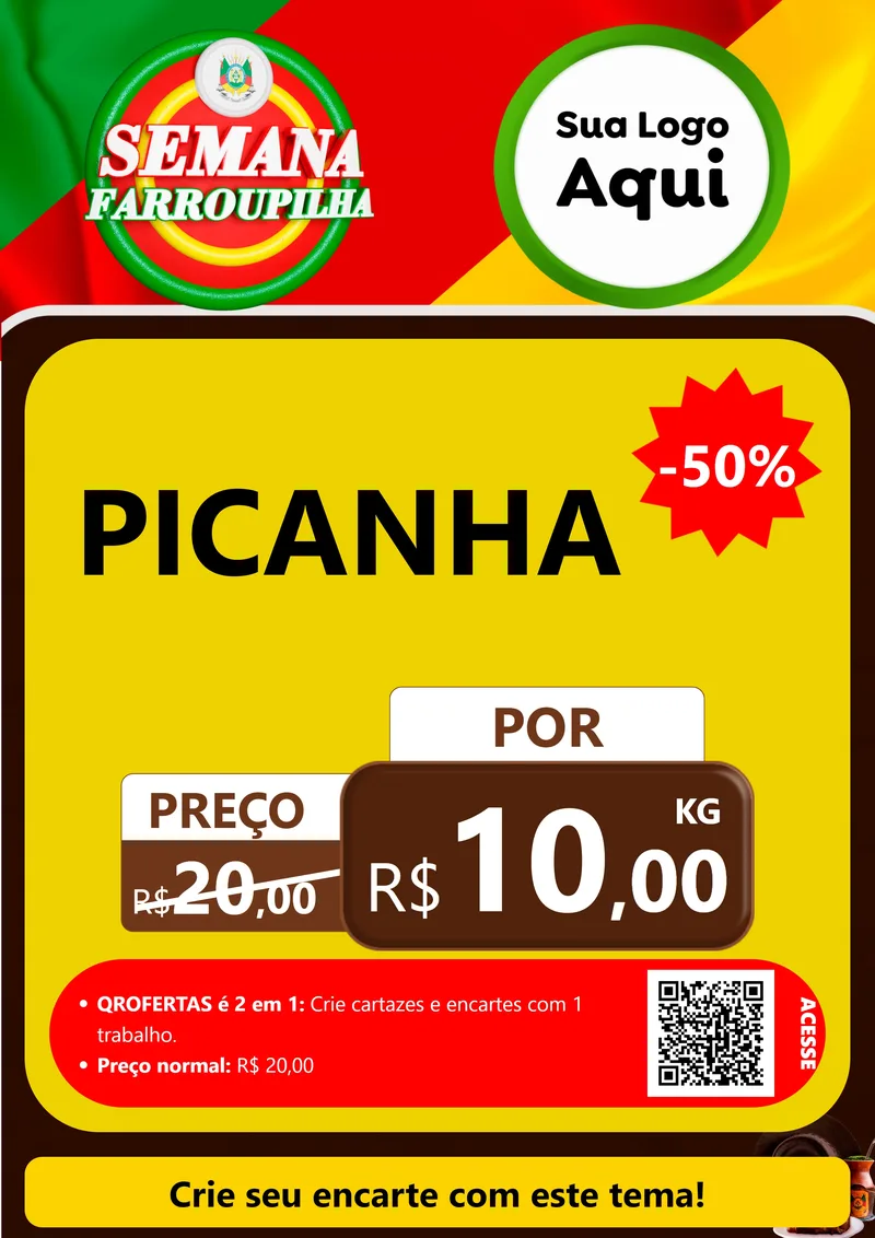 Modelo de Cartaz para Cartaz A4 Vertical com o tema Semana Farroupilha para Açougue