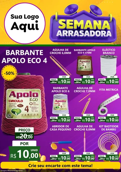 Modelo de Encarte para Encarte A4 Vertical com o tema Semana Arrasadora para Armarinho e Aviamentos