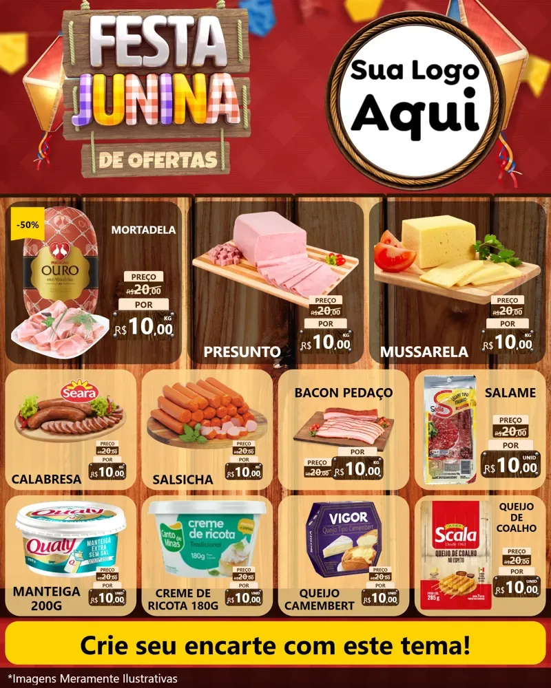 Modelo de Rede Social para Feed Instagram com o tema Festa Junina de Ofertas para Frios e Laticínios