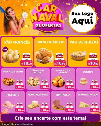 Modelo de Rede Social para Feed Instagram com o tema Carnaval de Ofertas para Padaria