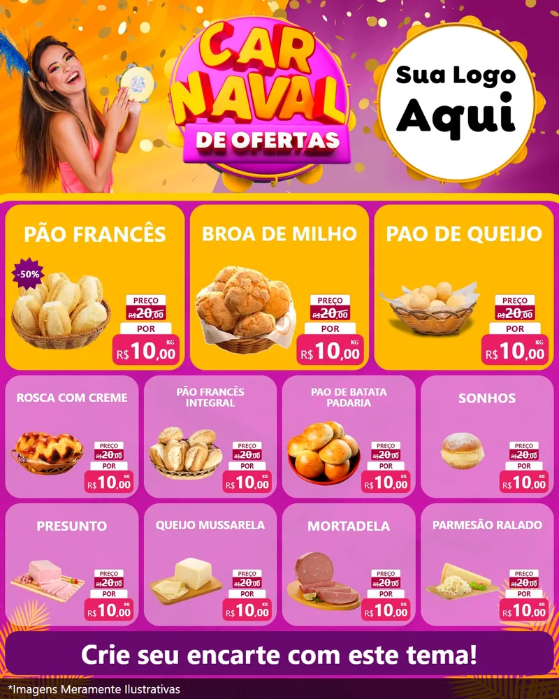 Modelo de Rede Social para Feed Instagram com o tema Carnaval de Ofertas para Padaria