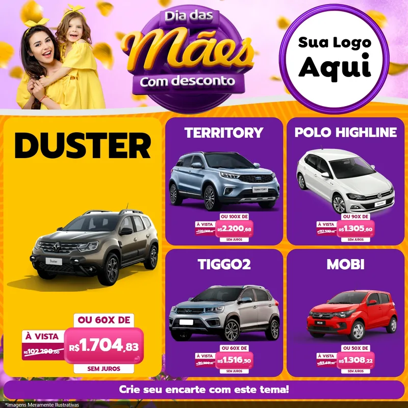 Modelo de Rede Social para Feed Facebook com o tema Dia das Mães com Desconto para Concessionaria de Carros