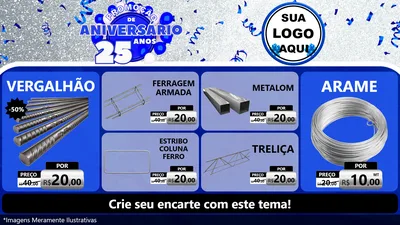 Modelo de TV para TV Horizontal com o tema Promoção de Aniversário - 25 Anos para Ferragens