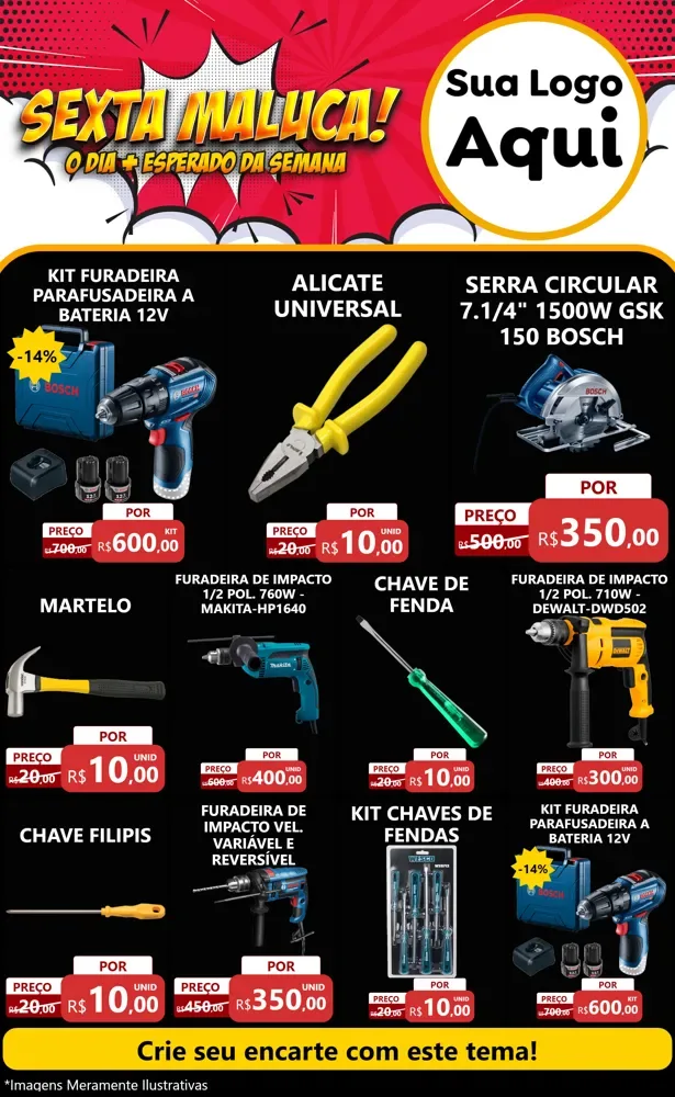 Modelo de Encarte para Encarte Grande com o tema Sexta Maluca! para Maquinas e Ferramentas