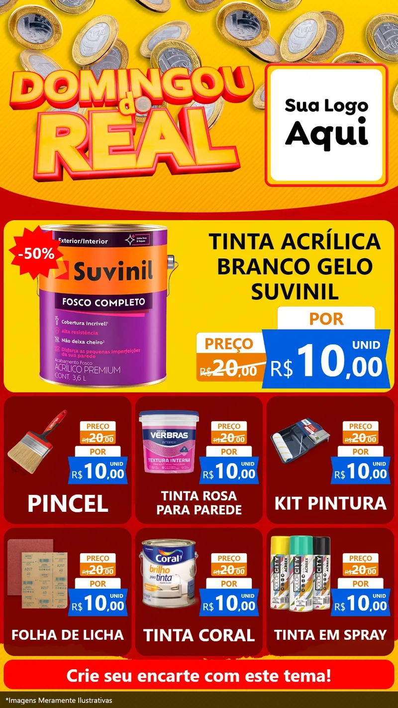Modelo de Rede Social para Stories com o tema Domingou do Real para Tintas e Ferramentas