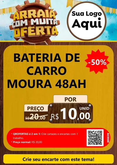 Modelo de Cartaz para Cartaz A4 Vertical com o tema Ofertas de São João - Junina para Baterias Elétricas