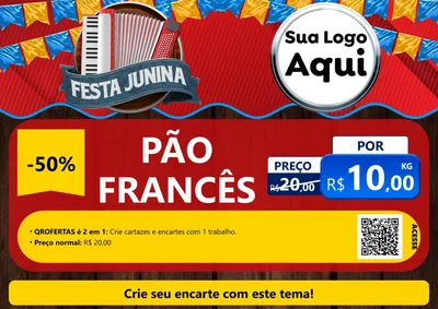 Modelo de Cartaz para Cartaz A4 Horizontal com o tema Festa Junina para Padaria