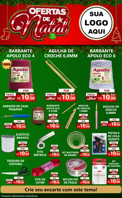 Modelo de Encarte para Encarte Grande com o tema Ofertas de Natal para Armarinho e Aviamentos