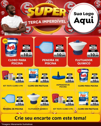 Modelo de Rede Social para Feed Instagram com o tema Super Terça Imperdível para Produtos para Piscina