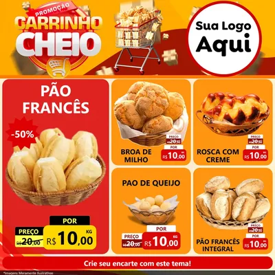 Modelo de Rede Social para Feed Facebook com o tema Promoção carrinho cheio para Padaria