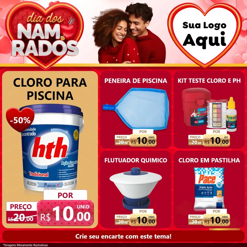 Modelo de Rede Social para Feed Facebook com o tema Dia dos Namorados para Produtos para Piscina