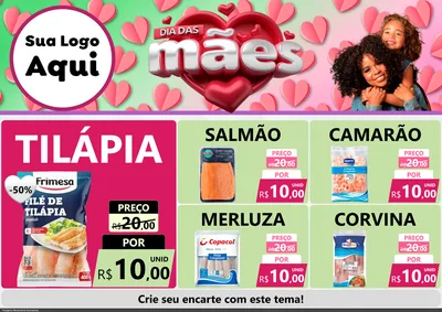 Modelo de Encarte para Encarte A4 Horizontal com o tema Dia das Mães para Peixaria
