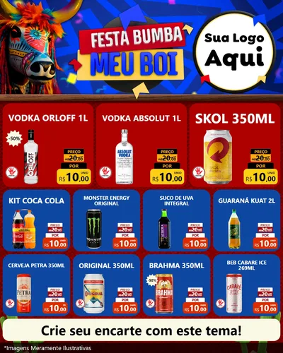 Modelo de Rede Social para Feed Instagram com o tema Festa Bumba meu Boi para Distribuidora de bebidas