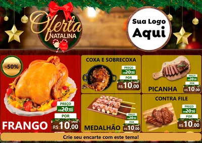 Modelo de Encarte para Encarte A4 Horizontal com o tema Ofertas Natalina para Assados