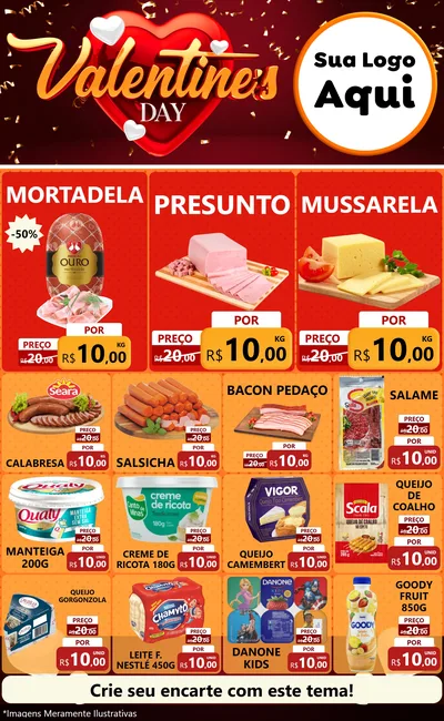 Modelo de Encarte para Encarte Grande com o tema Valentine's Day para Frios e Laticínios